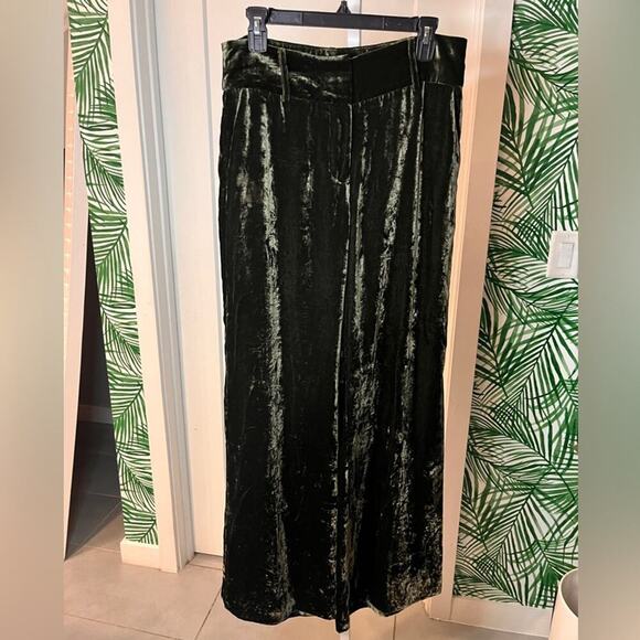 NWT Frame Panne Crushed Velvet Wide Leg Trousers in Deep Moss Size 6 - Picture 3 of 13